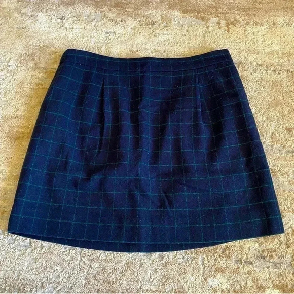 J. Crew Plaid Wool Mini Skirt A-Line Lined Blue Green: 8 - Picture 1 of 6